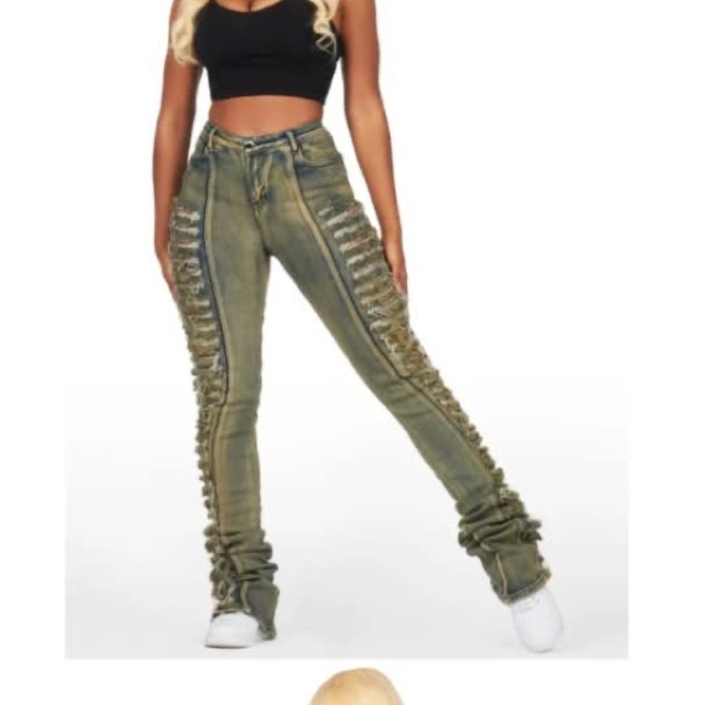 Olive Distressed Lace-Up Skinny Jeans